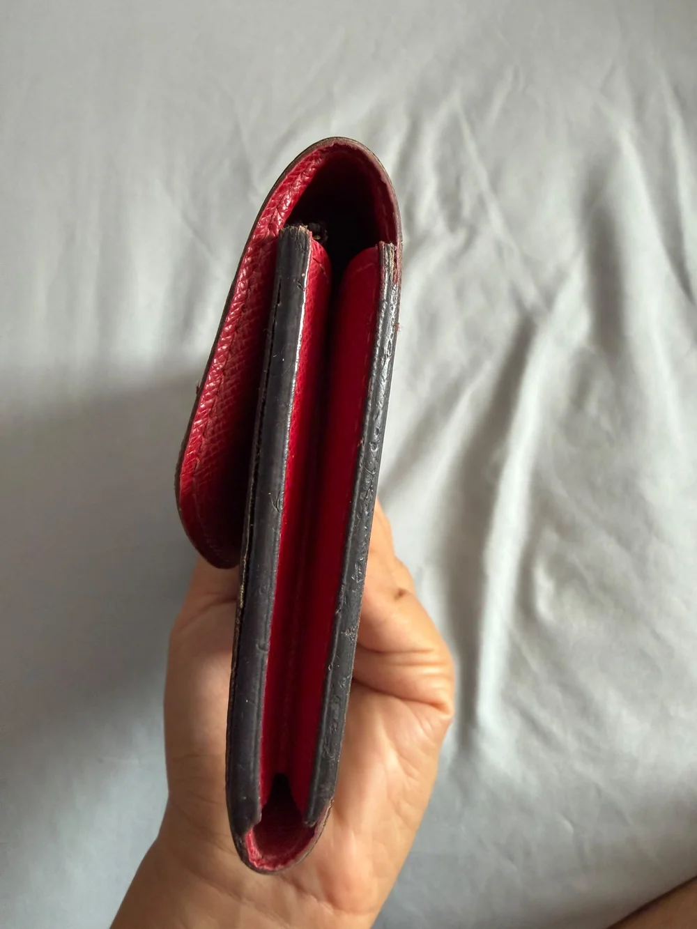 Louis Vuitton Brown Damier Check Long Wallet with Red Snap